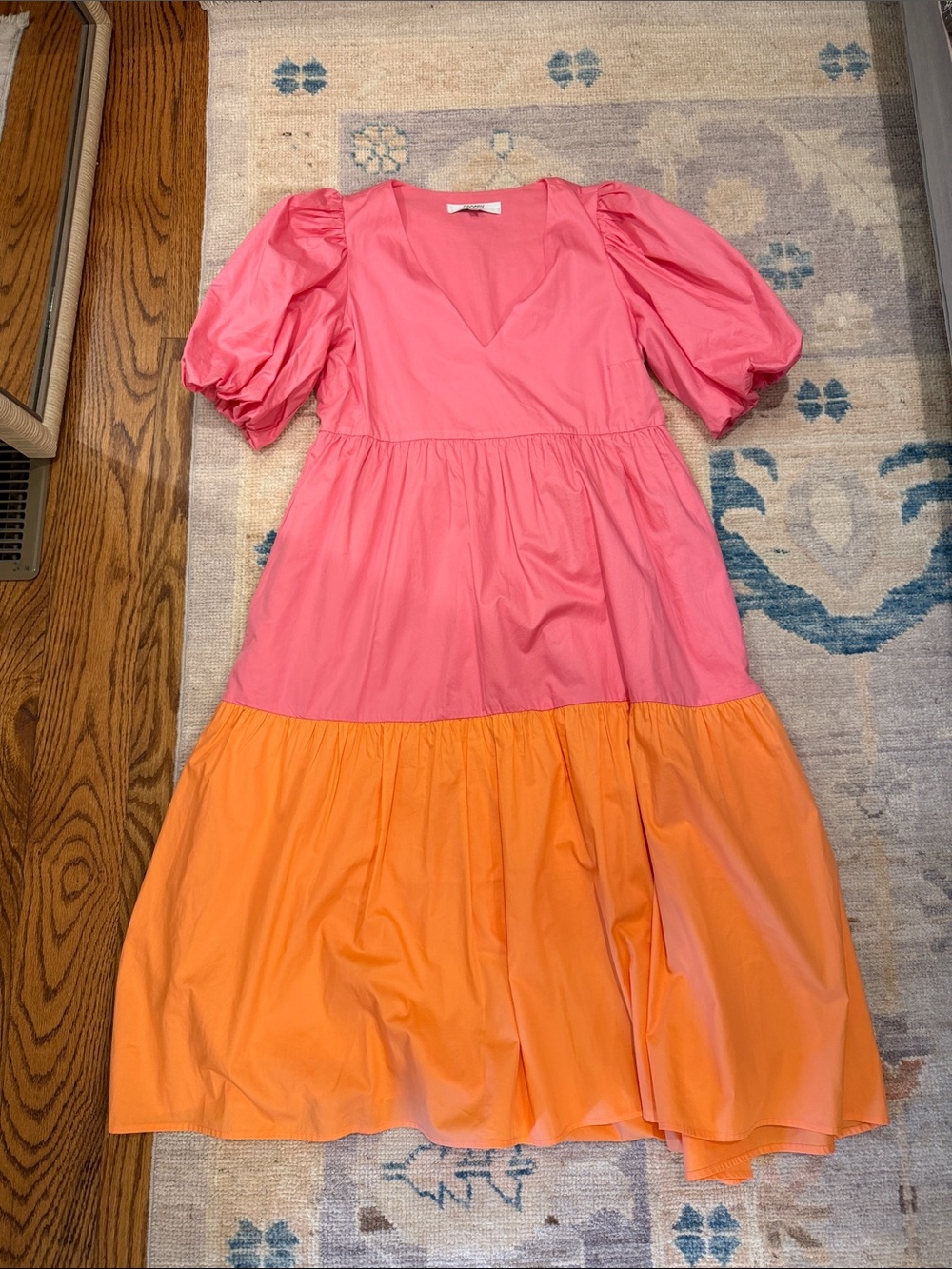 CROSBY by Mollie Burch Pink and Orange Puff Sleeve Midi Dress